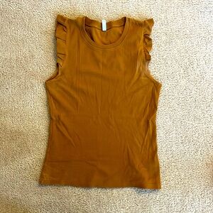 Pecan colored tank with ruffle shoulder